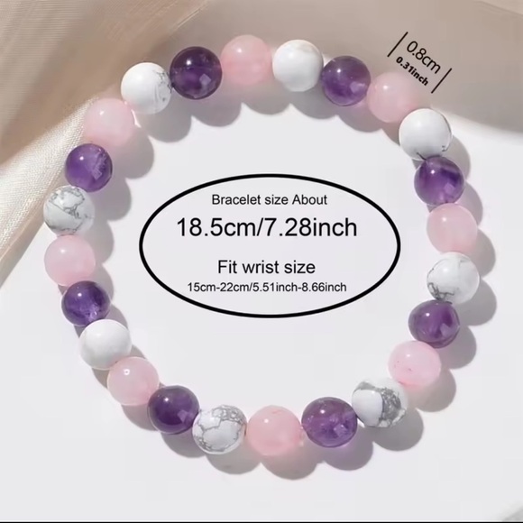 Aura Balancing Sleep Bracelet –Natural Stone 
White Turquoise, Amethyst & Rose - Picture 4 of 8